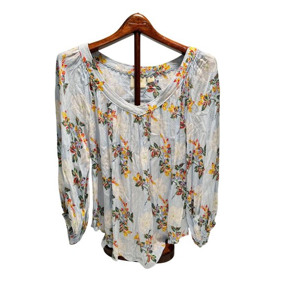 Anthropologie Tops - Anthropologie MAEVE Blue Yellow Red Floral Blouse Top Flowy Women’s Small Size 4